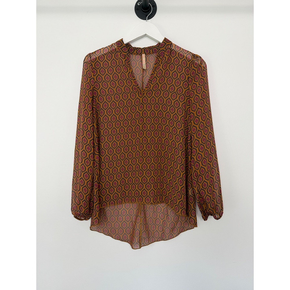 Poema Anthropologie Sheer High Low Boho Blouse S Geometric Eclectic Cottagecore